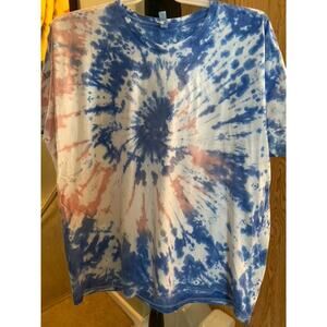 Denim Blue and Rose Pink Spiral Tie Dye T-Shirt Size 3XL